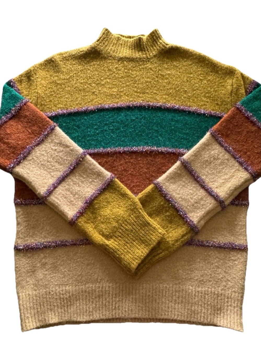 Allison Colorblock Sweater M Dopamine Dressing Retro Funky Metallic Tinsel